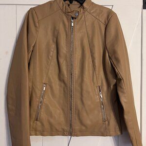 Ana Dark Tan Faux Leather Moto Jacket Size M
